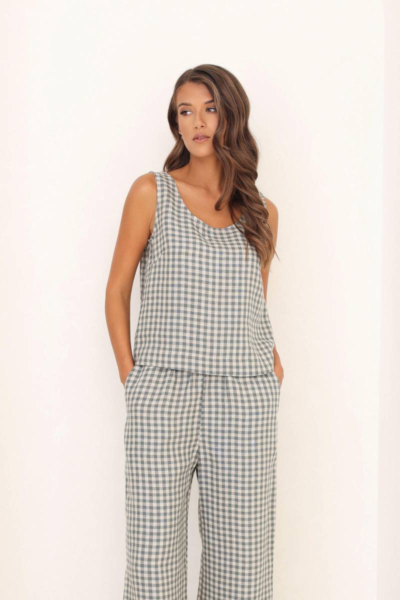 Leinen Tank Top in Kleinen Grünen Vichykaro, Basic Top, Bluse, Handgemachtes von LinenSWANclothing