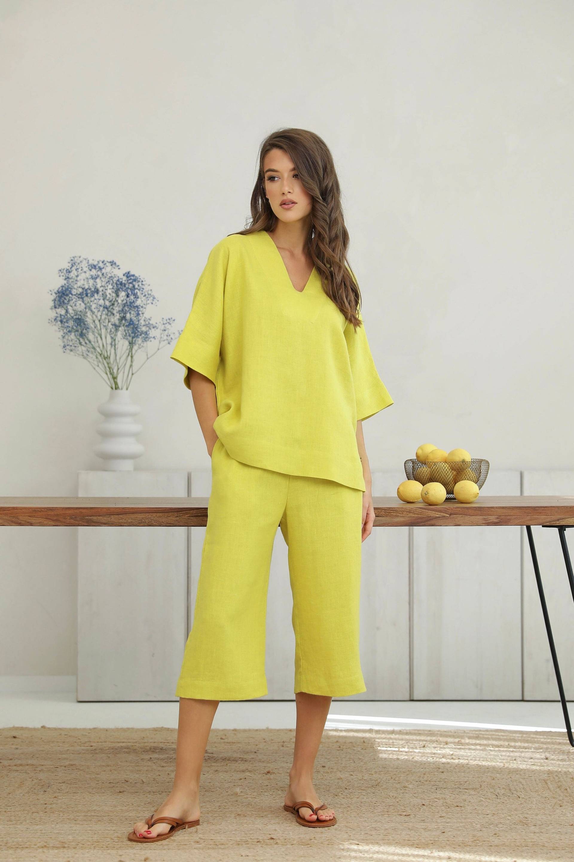 Zitrone Capris Leinen Größe - S Bereit Zu Versenden, Hose, Für Frauen, Leinenhose, Hose Mit Hoher Taille von LinenSWANclothing