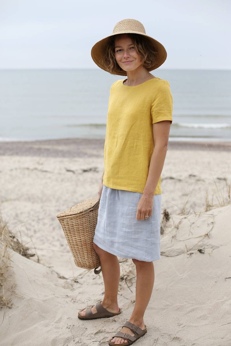 Kurzarm Leinenbluse. Basic Leinen Top. Leinen-T-Shirt. Gewaschenes Weiches Frauen-Shirt. Lockere Tshirt von LinenSea