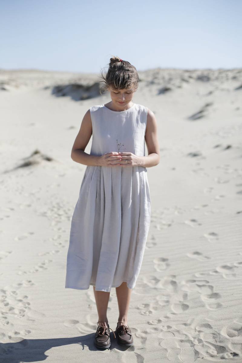 Leinen Maxikleid/Kittelkleid Weites Leinenkleid Plissiertes Loose Fit Langes Umstandskleid Mittellanges von LinenSea