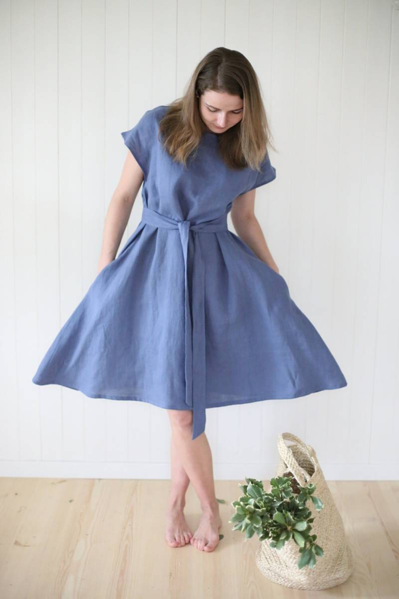 Leinenkleid Mit Weitem Rock | Frauen Kleid Taille Band Übergroßes Langes Weites Datum von LinenSea