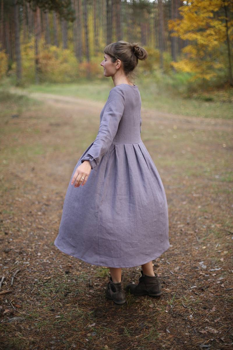 Umstandskleid Leinenkleid/Langarmkleid Stillkleid Kleid Mit Knöpfen Weites Lockeres Taschen von LinenSea