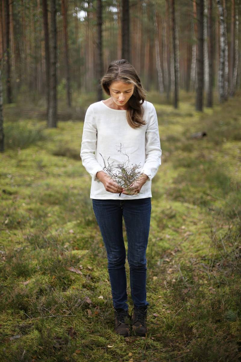 Weiße Leinen Bluse. Langarm Top. Basic Oversized Leinenhemd Mit Lockerer Passform. Handgefertigt von LinenSea
