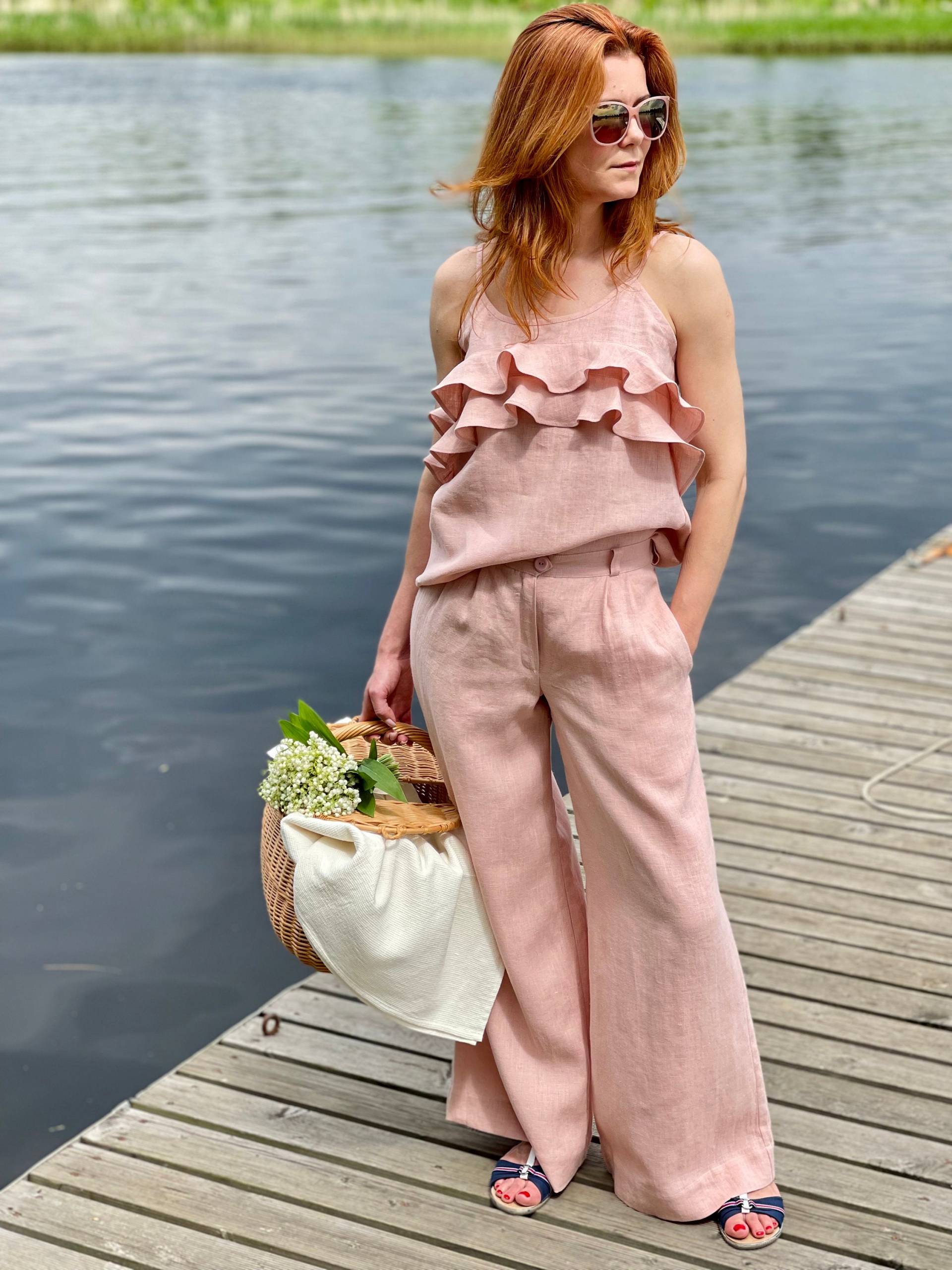 Leinenhose Mit Weitem Bein Taillierte Bund Damenhose von LinenTerritory