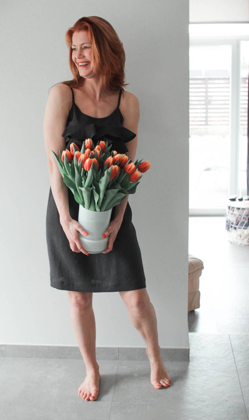 Graphite Leinenkleid Rüschen Träger Sommerkleid von LinenTerritory