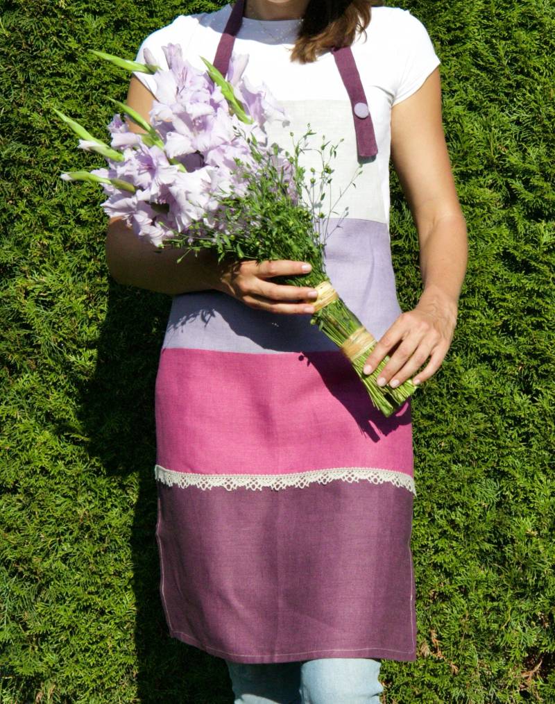 Leinen Schürze Mit Spitze Verstellbarer Riemen, Küchenschürze von LinenWaves