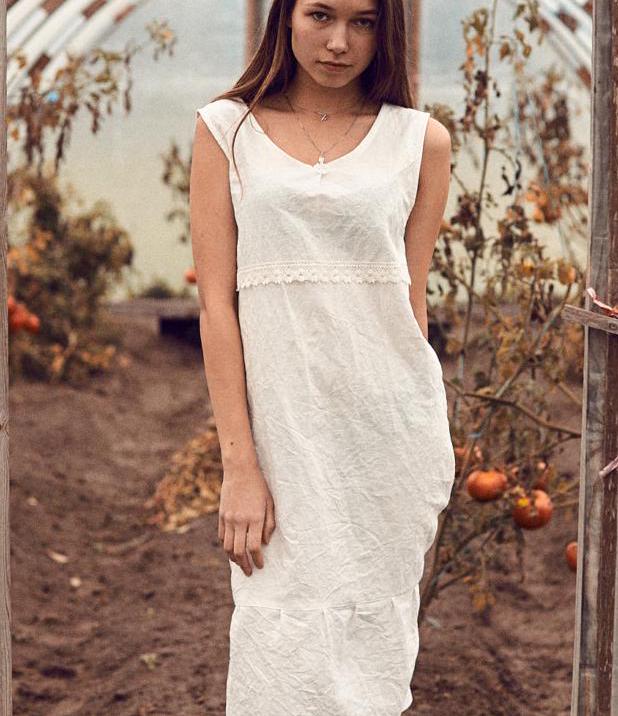 Leinen Maxi Slip Kleid Lange Ärmel Spitze Detail Handmade Damen Kleidung Nachthemd von LinenWonderLine