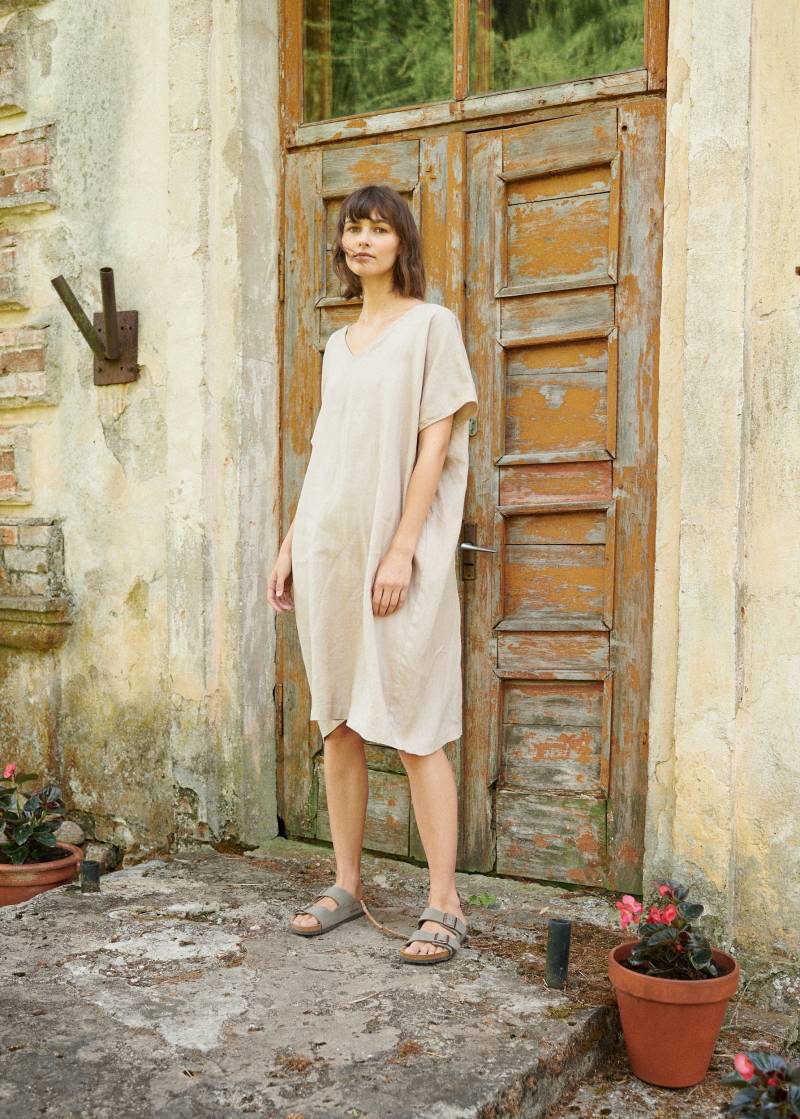 Amalfi Beiges Kleid - Einheitsgröße Oversized Leinenkleid Sommerkleid Lockeres Weiches von Linenfox