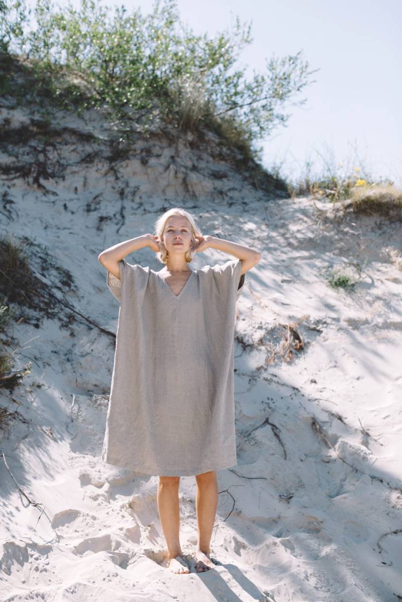 Amalfi Naturgraues Kleid - Einheitsgröße Oversized Leinenkleid Sommerkleid Lockeres Weiches von Linenfox