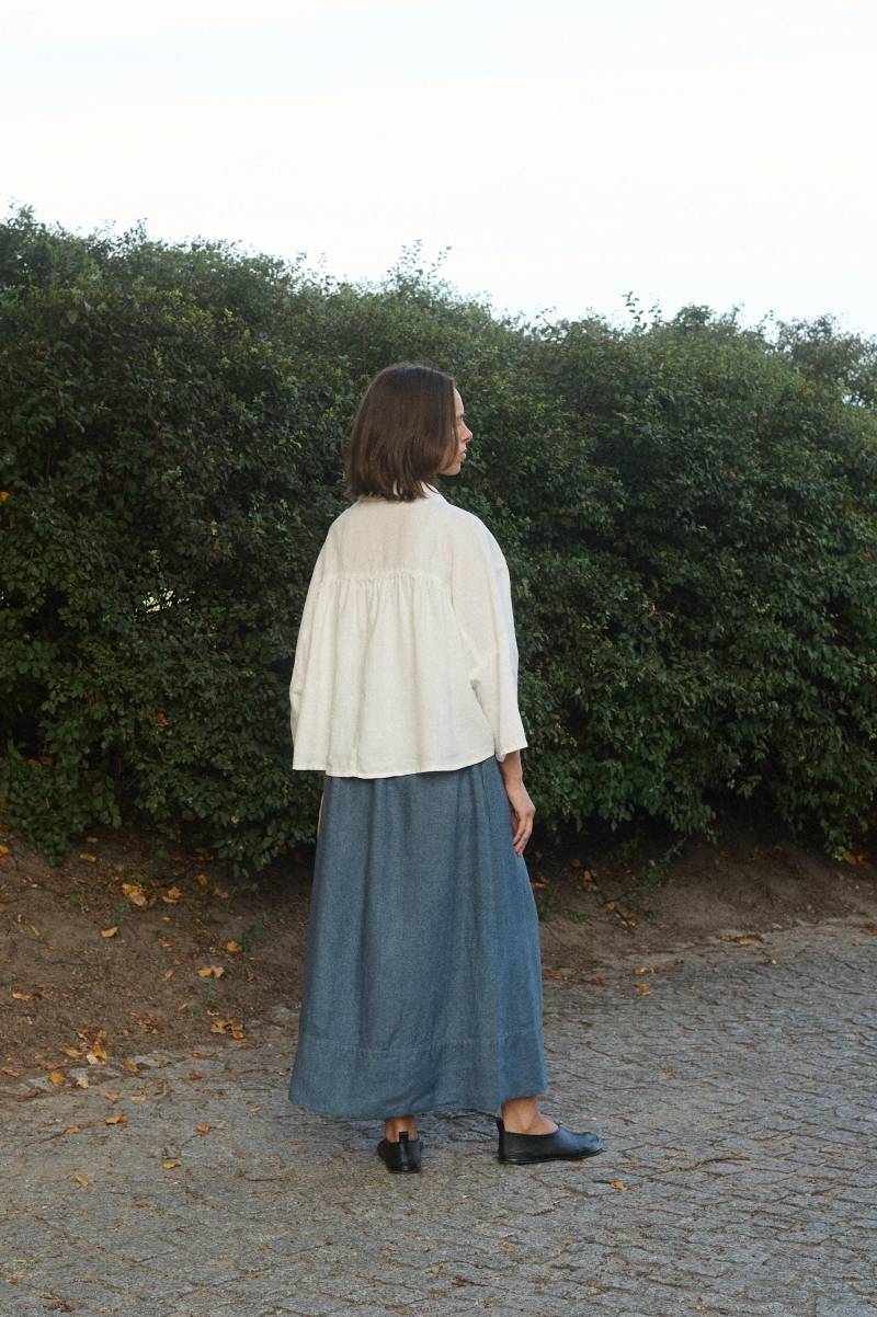 Fertiger Rock - Ariel Blauer Leinen-Wollmix Woll-Leinenrock Leinenrock Maxi-Rock Herbstkleidung A-Linien-Rock von Linenfox