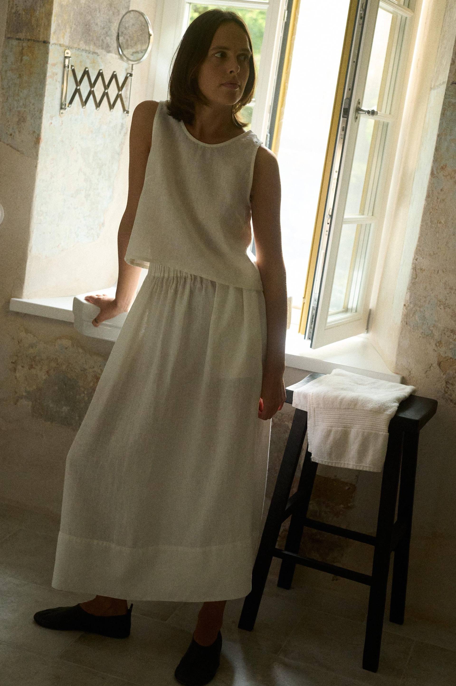 Ariel Milchig Weißer Leinenrock - Maxirock Rock in A-Linie- Schlichter Weicher von Linenfox