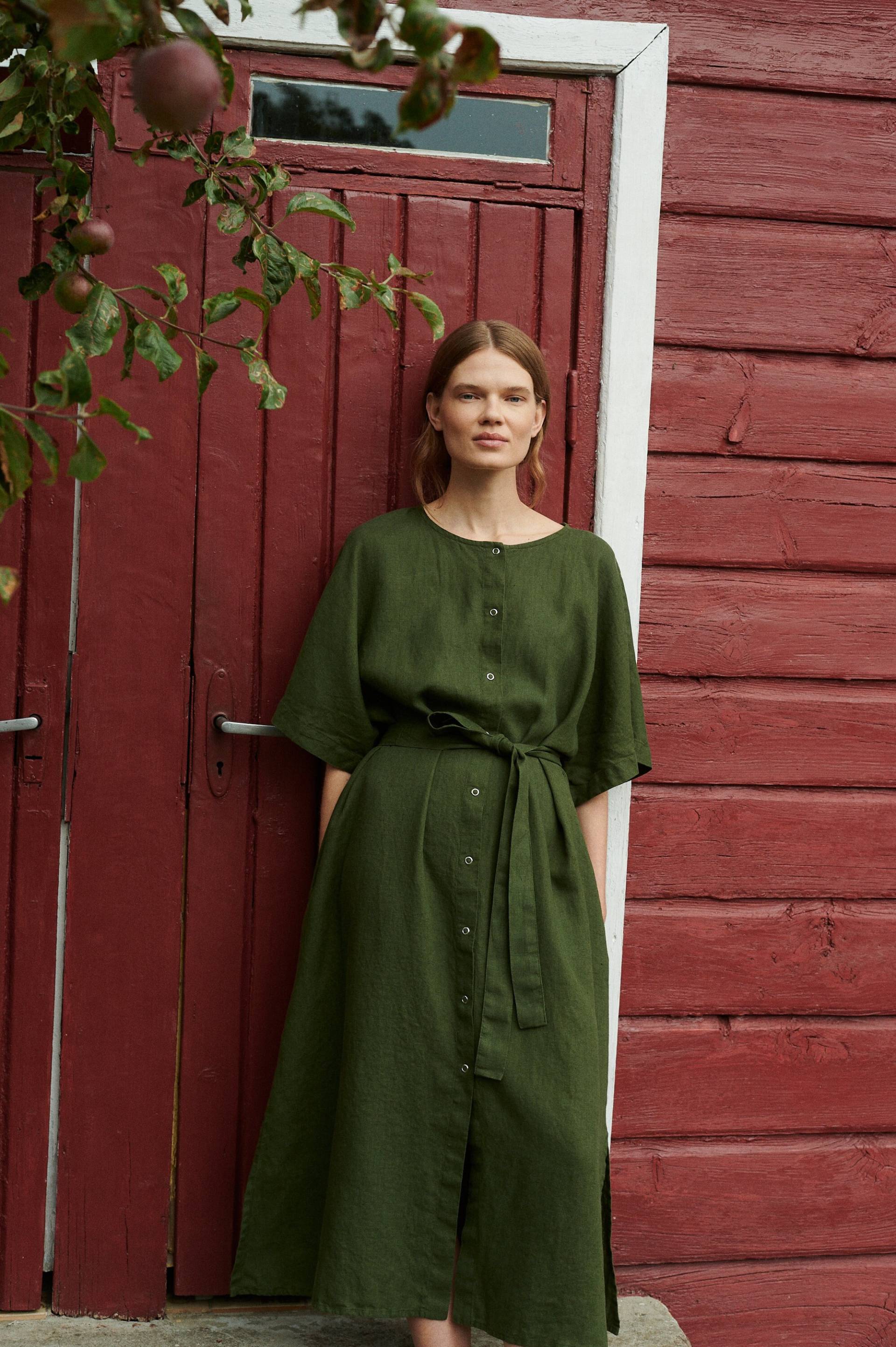 Athiec Waldgrünes Leinenkleid - Druckknopf Oversized Kleid Sommer Leinen Tunika Maxi Athiec Waldgrünes Leinenkleid - Druckknopf Oversized Kleid Sommer Leinen Tunika Maxi von Linenfox