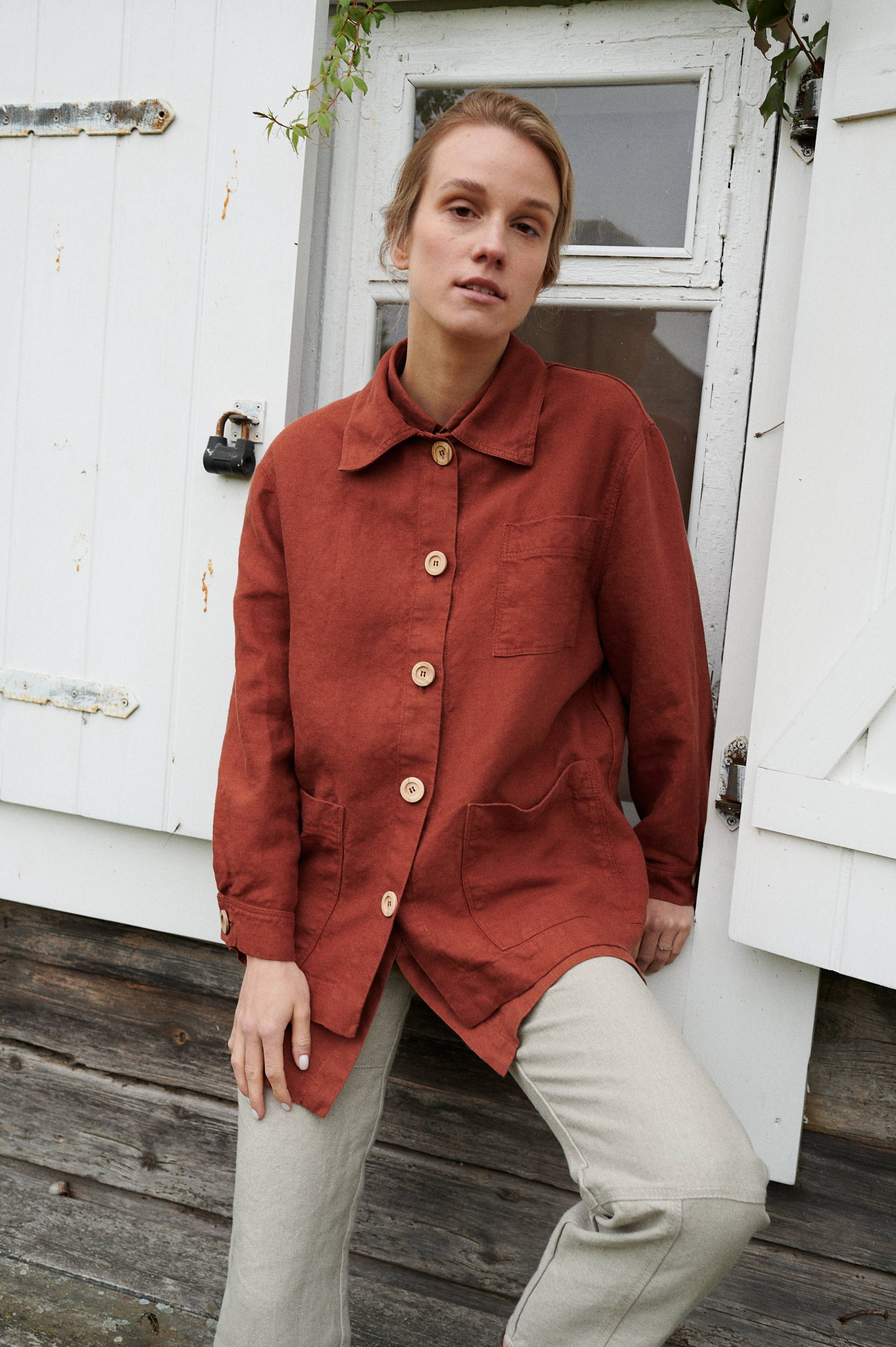 Bereit Zum Versand - Bill Schwere Terrakottajacke Allzweckjacke Arbeitsjacke Schwere Leinenjacke Leinenmantel Bereit Zum Versand - Bill Schwere Terrakottajacke Allzweckjacke Arbeitsjacke Schwere Leinenjacke Leinenmantel von Linenfox
