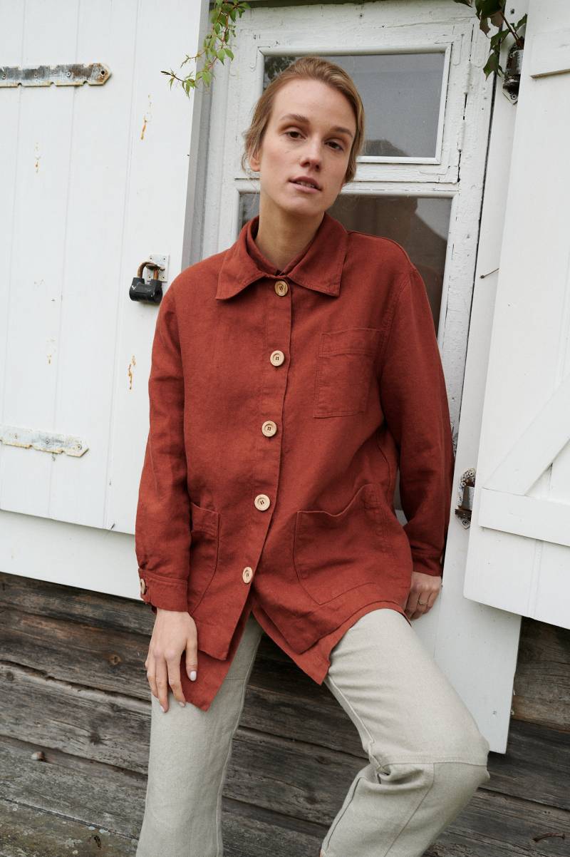 Bereit Zum Versand - Bill Schwere Terrakottajacke Allzweckjacke Arbeitsjacke Schwere Leinenjacke Leinenmantel von Linenfox