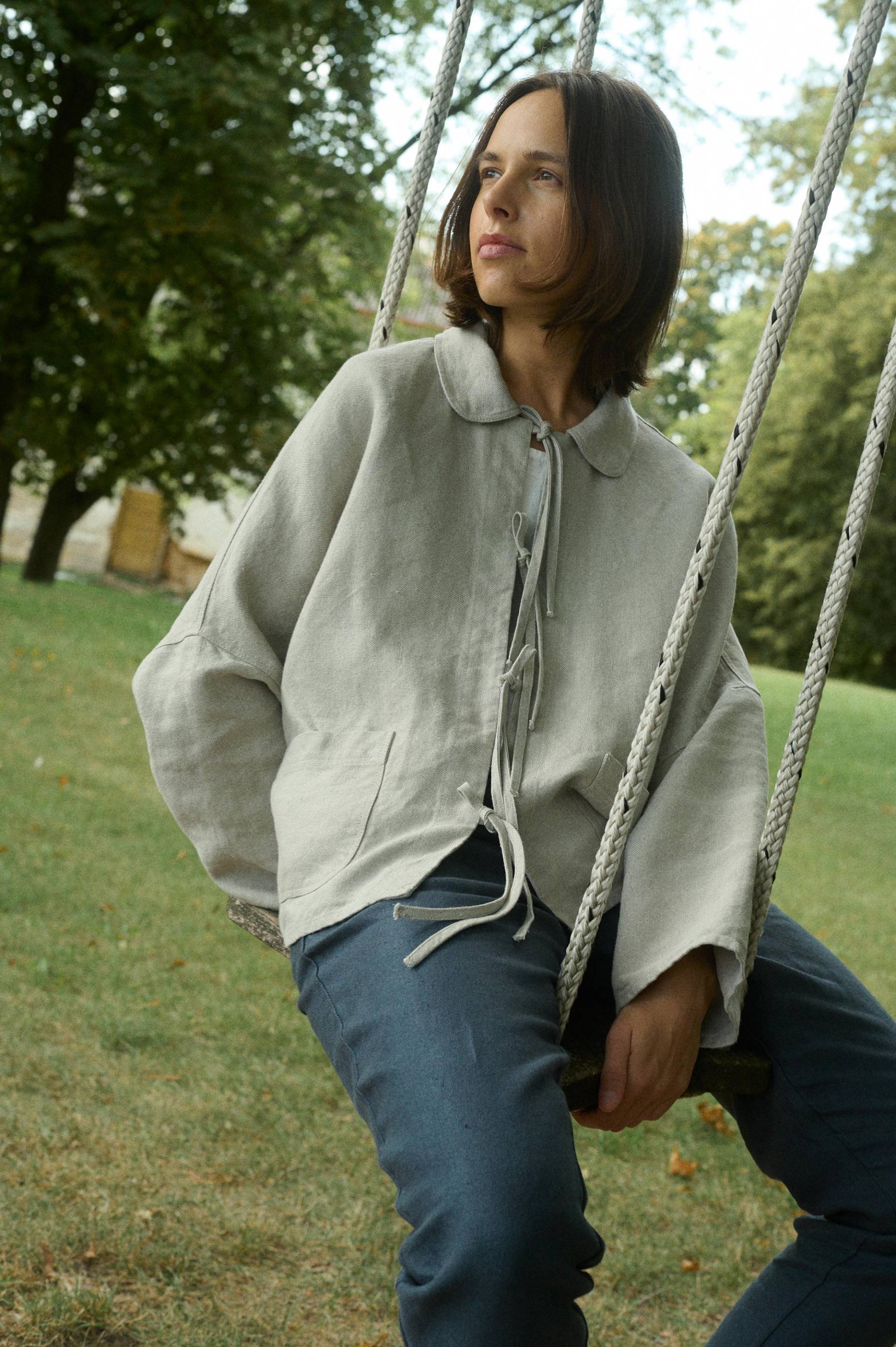 Bereit Zum Versand - Monika Schwere Naturgraue Jacke Gebrauchsjacke Arbeitsjacke Schwere Leinenjacke Leinenmantel von Linenfox