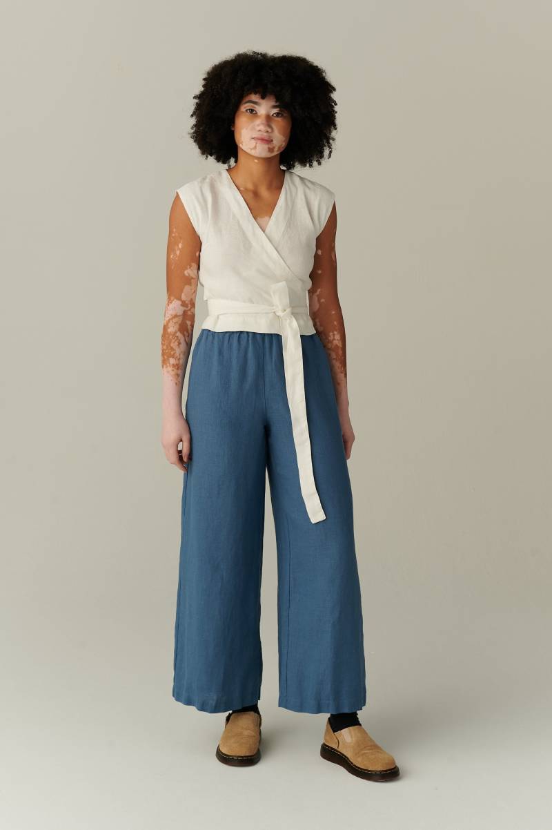 Brenna Stellar Blaue Leinenhose - Lange Weite Sommer-Leinhose von Linenfox