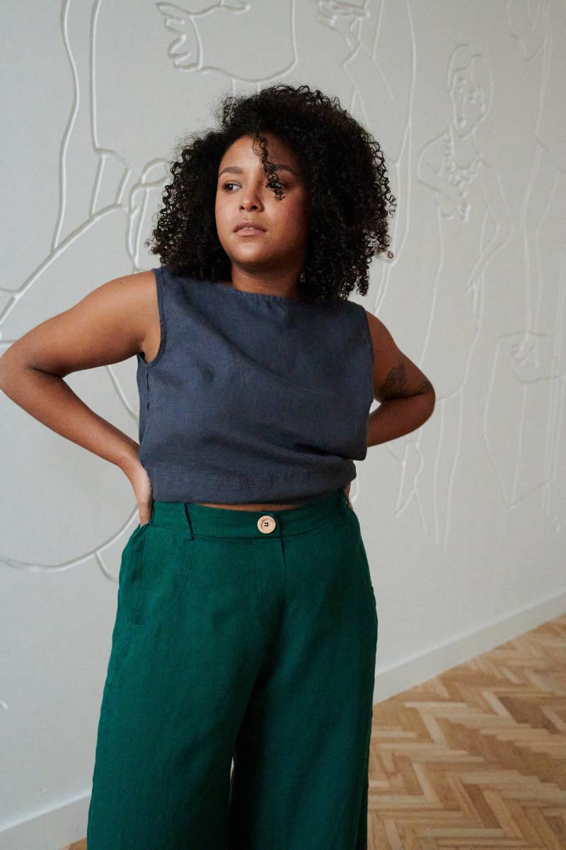 Crop Graphit Graues Top - Leinen Basic Tank Bluse Weiche Leinenbekleidung Gewaschenes von Linenfox