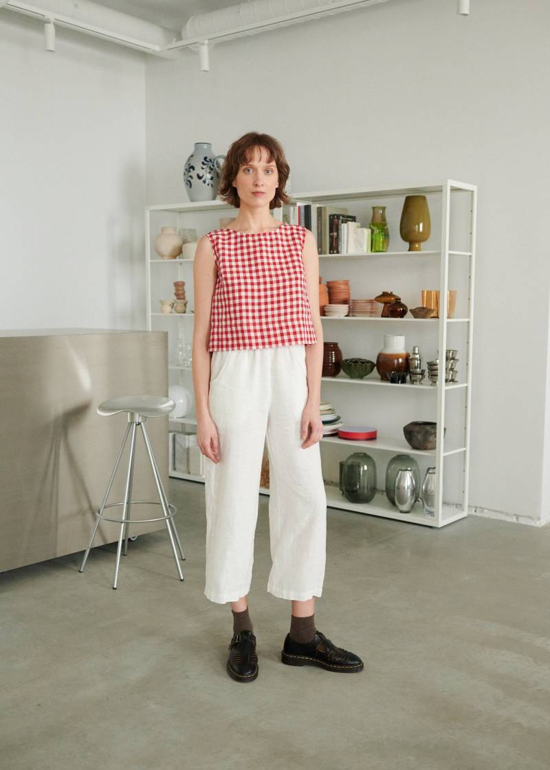 Crop Red Gingham Top - Basic Leinen Tank Leinenbluse von Linenfox