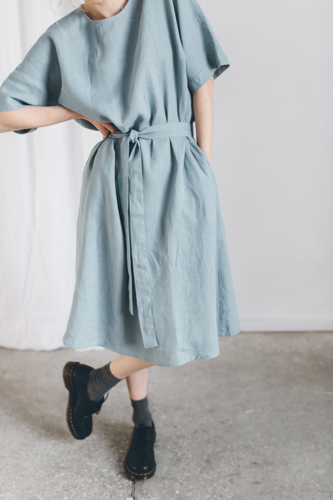 Ellen Meeresgrünes Kleid - Lockeres Leinenkleid Oversized Sommerkleid Langes von Linenfox