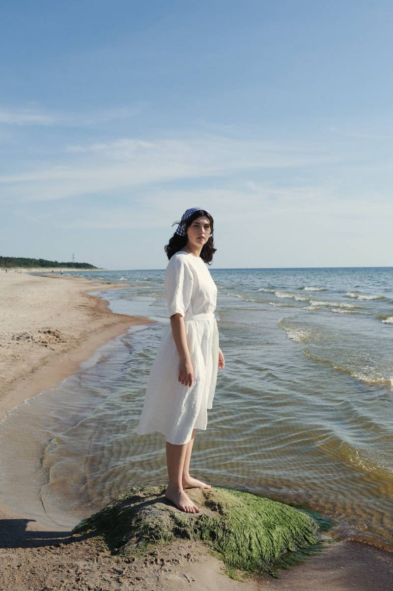 Ellen Milchig Weißes Kleid - Weißes Leinenkleid Oversized Sommerkleid Langes von Linenfox