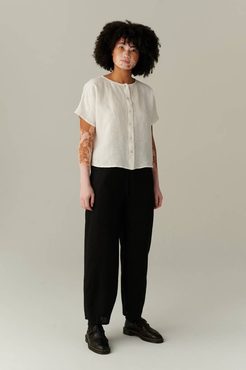 Esme Milchig Weißes Leinentop - Leinenbluse Basic Minimal Oversized Leinen Top von Linenfox