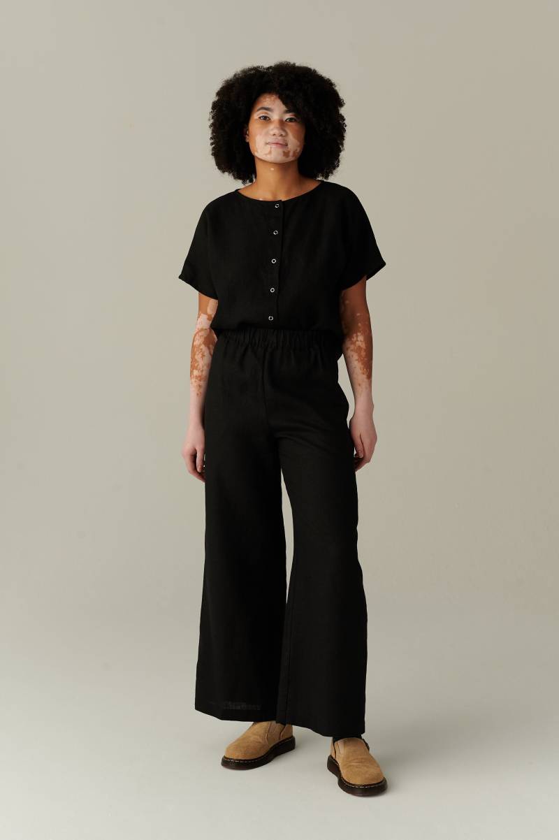 Esme Schwarzes Leinentop - Leinenbluse Basic Minimal Oversized Leinen Top von Linenfox