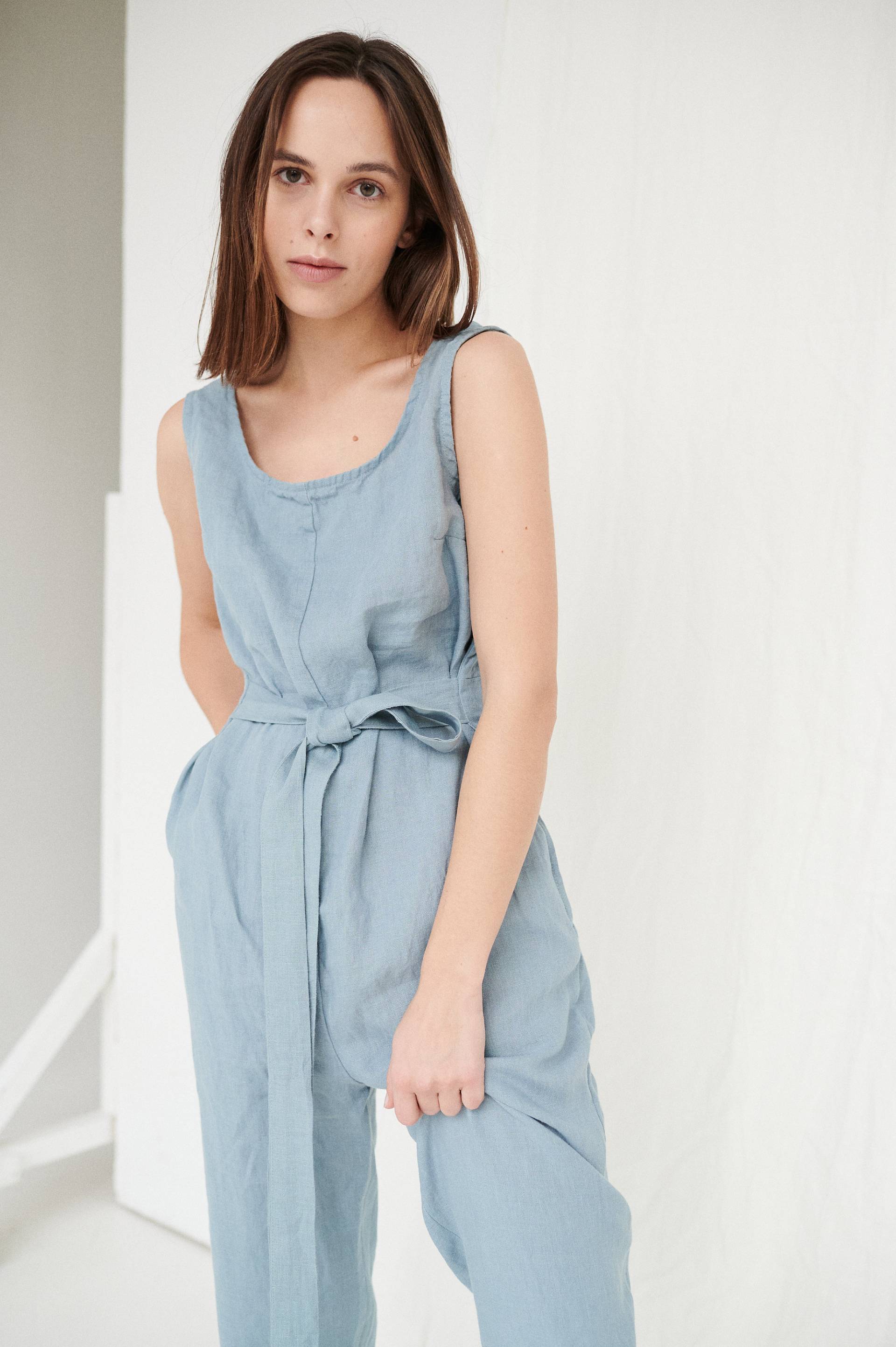 Evelyn Meeresgrüner Overall - Leinen Overalls Lockerer Jumpsuit Damen Strampler Leinenkleidung von Linenfox