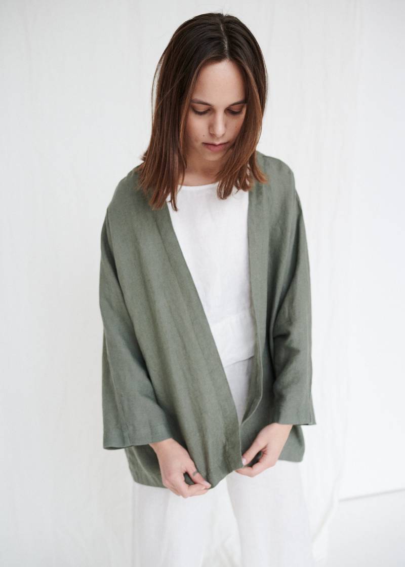 Juta Pine Green Jacke - Oversized Leinenjacke Leinenmantel Gewaschene von Linenfox