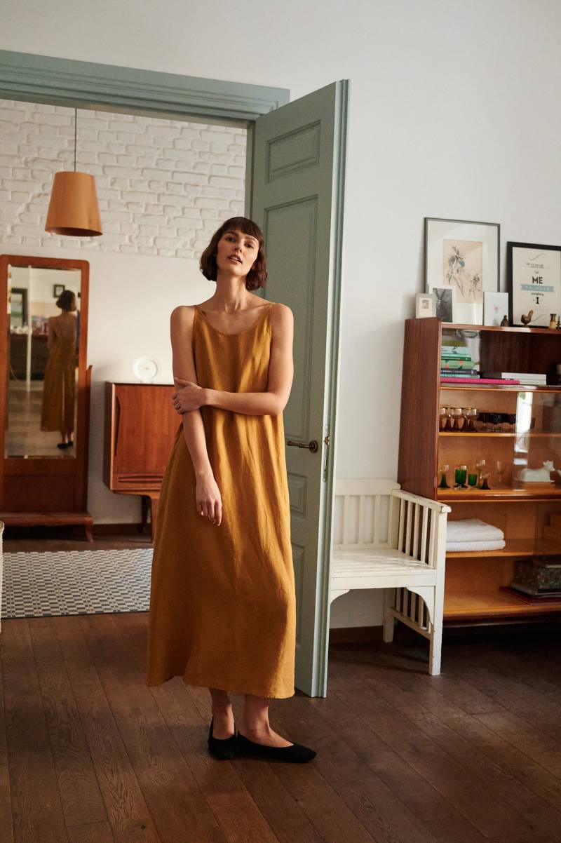 Kristi Kamelkleid - Spaghettibügel Leinenkleid Langes von Linenfox