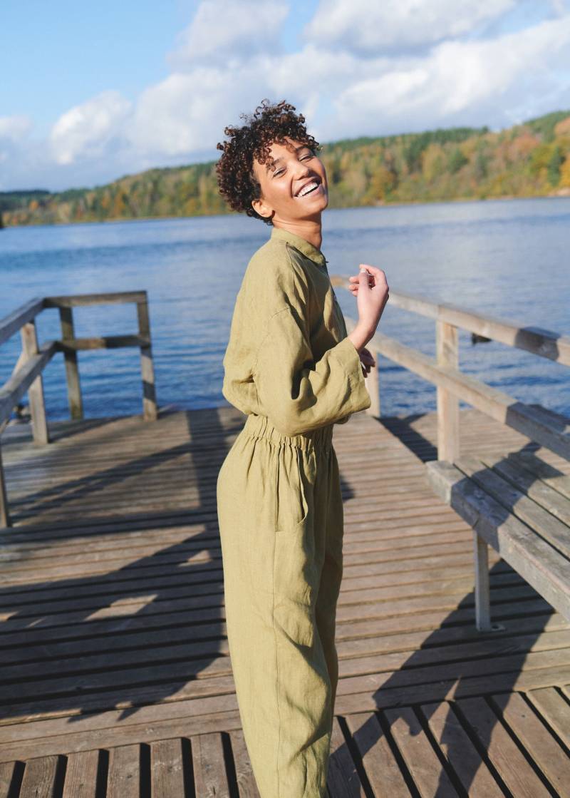 Arbeit Olivgrün Overall - Leinen Frauen Strampler Kleidung von Linenfox