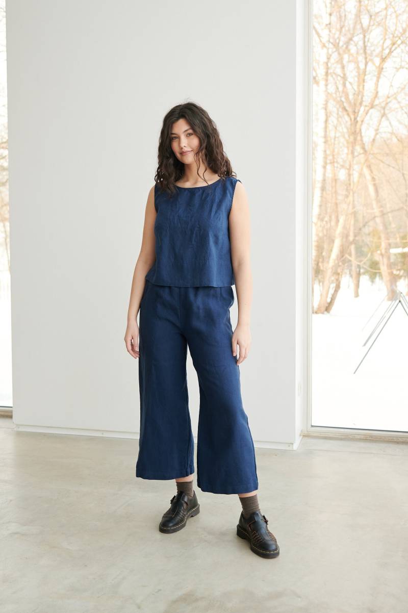 Crop Marineblaues Top - Leinen Grundlegendes Tank Bluse Weiche Leinenkleidung Gewaschenes von Linenfox