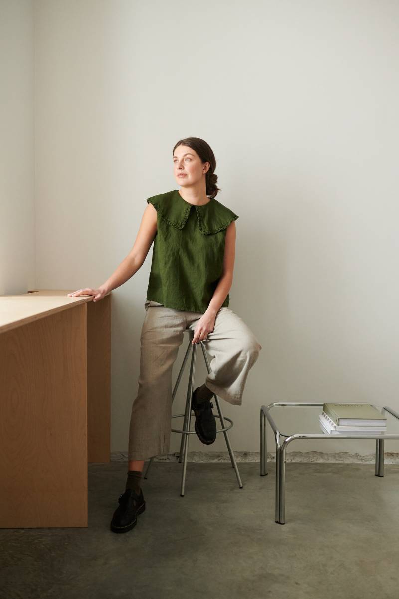 Martha Waldgrün Bluse - Leinen Top Basic von Linenfox