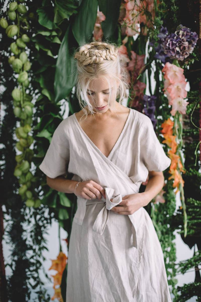 Mimosa Beige Kleid - Umstandskleid Wickel Leinenkleid Oversized Sommerkleid von Linenfox