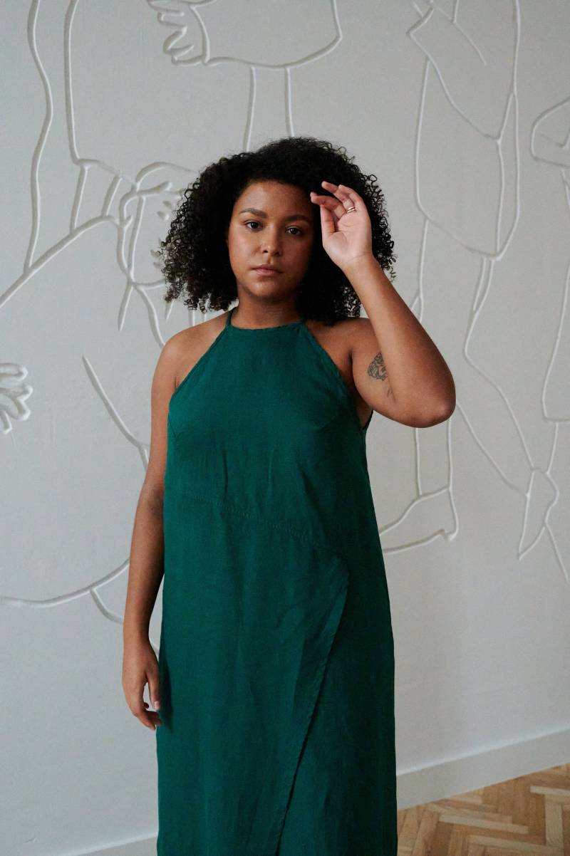 Mira Smaragdgrünes Kleid - Spaghettiträger Leinenkleid Langes von Linenfox