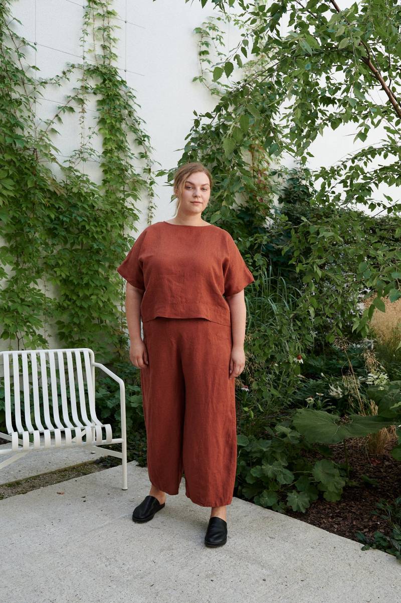 Mona Terrakotta Top - Leinen Oversized Bluse Basic Minimal von Linenfox