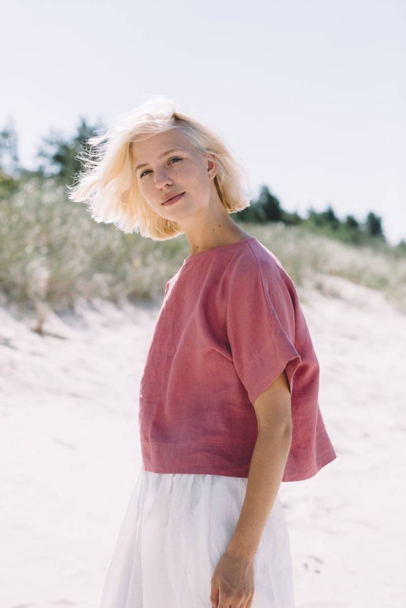 Mona Watermelon Top - Leinen Top Oversized Bluse Basic von Linenfox