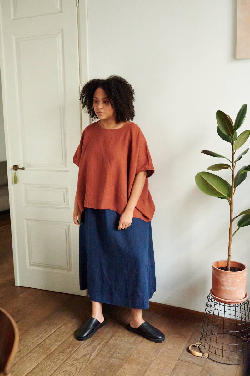 Nina Terracotta Top - One Size Oversized Leinenbluse Leinentop Leinentunika von Linenfox