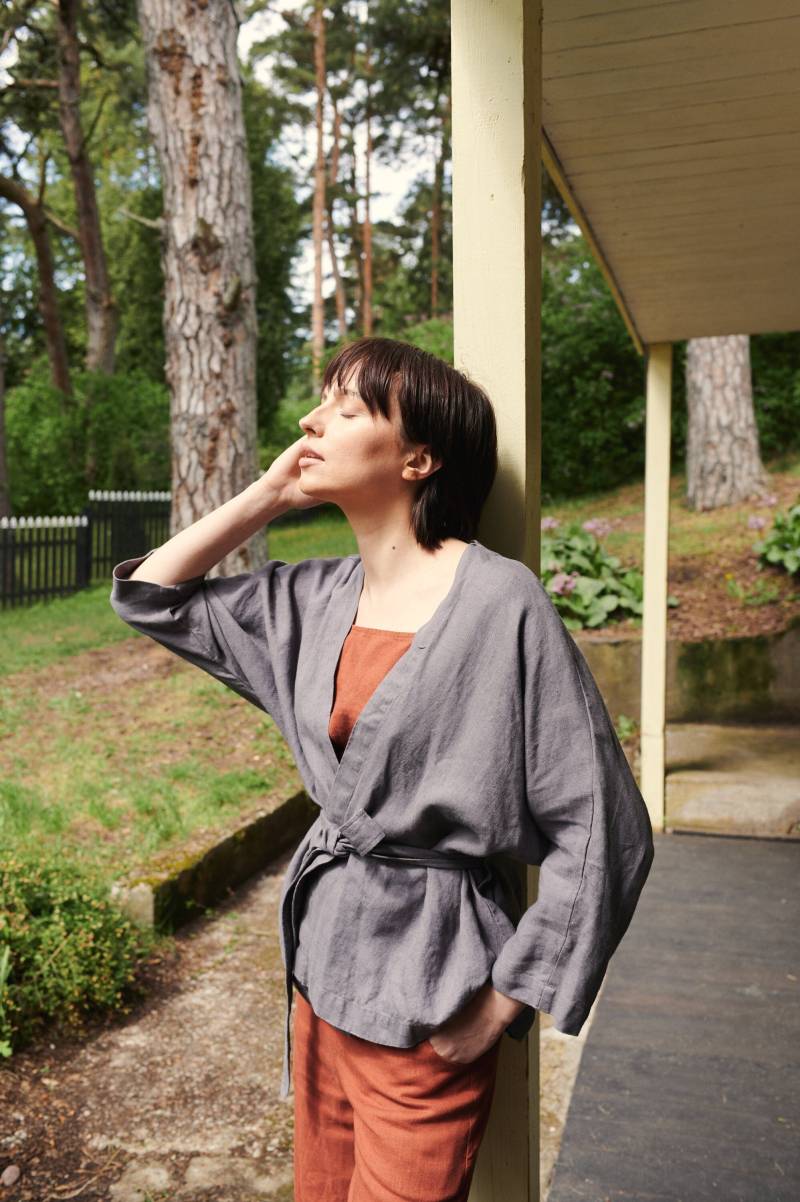 Platingraue Jacke Rene - Mittelgewichtige Leinenjacke Leinenmantel Gewaschener von Linenfox