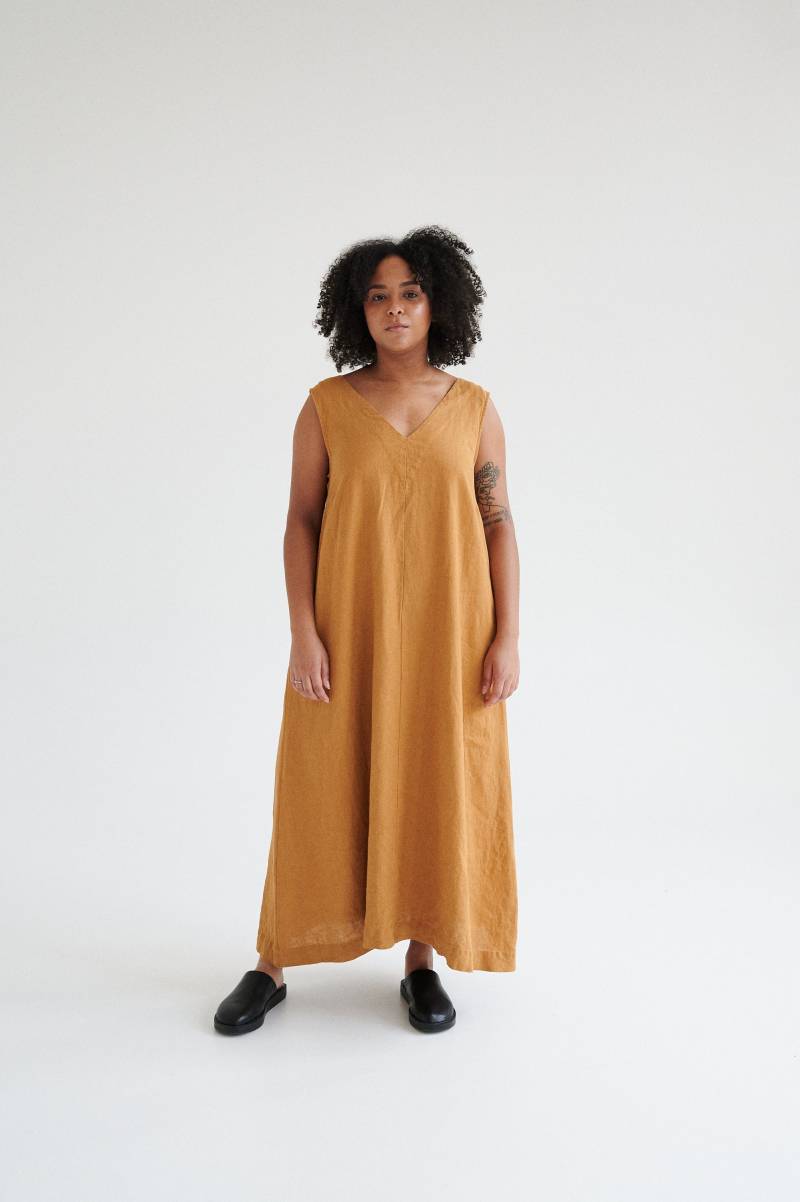 Rue Kamelkleid - Kleid Mit Tiefem V-Ausschnitt Leinenkleid Langes von Linenfox