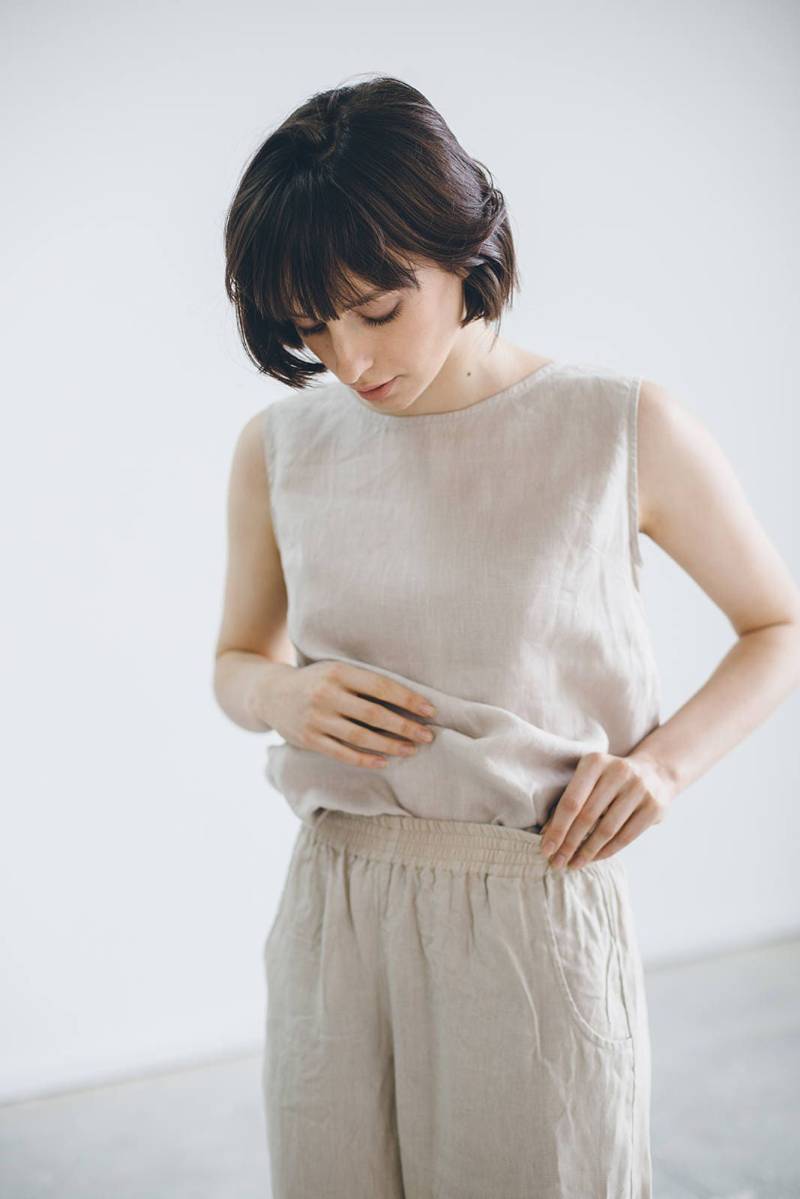 Versandfertig - Luna Top Basic Leinen Tank Bluse Hemd von Linenfox