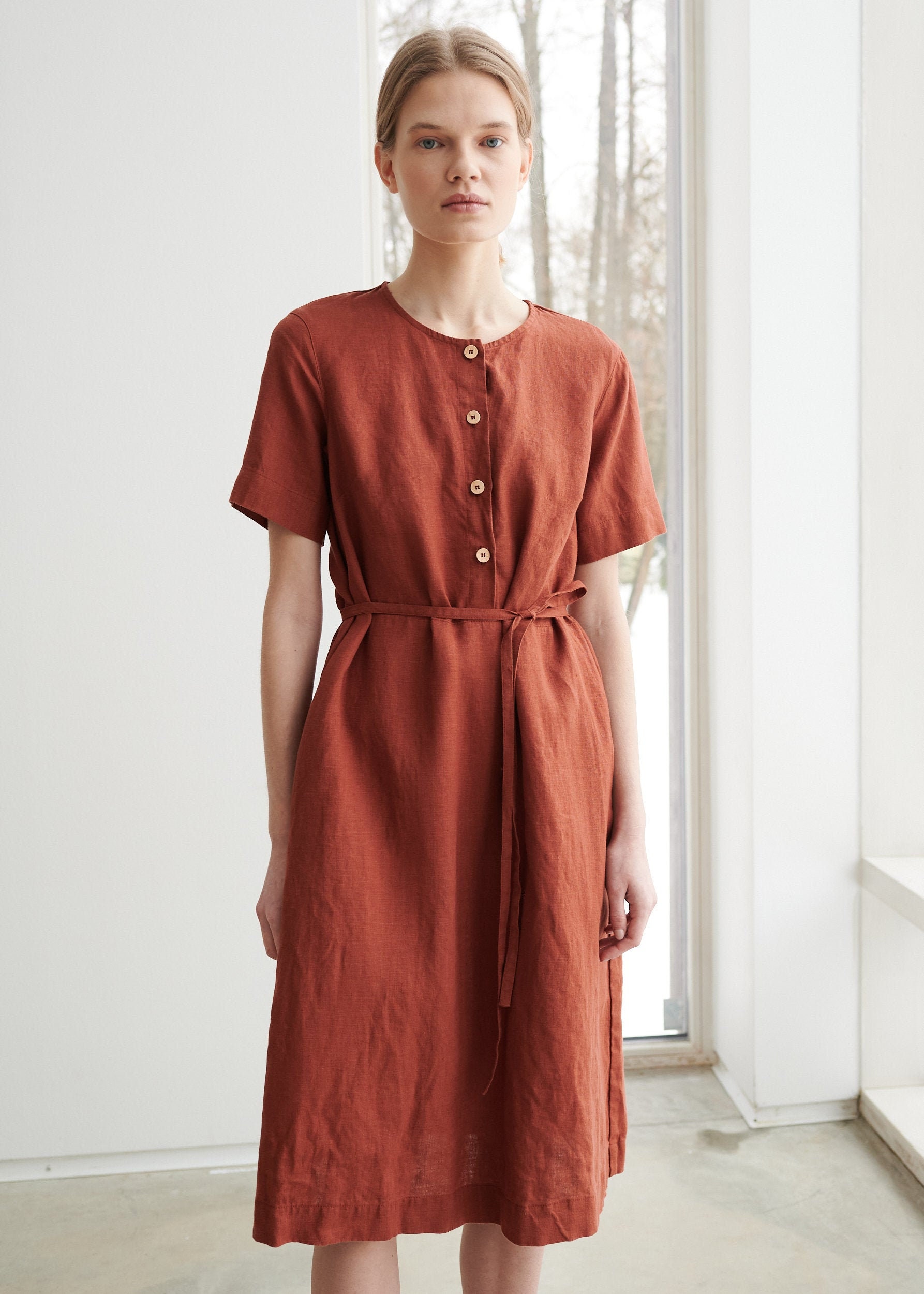 Bloom Terracotta Kleid - Schlichtes Leinenkleid Sommerkleid Alltagskleid Freizeitkleid Umstandskleid von Linenfox