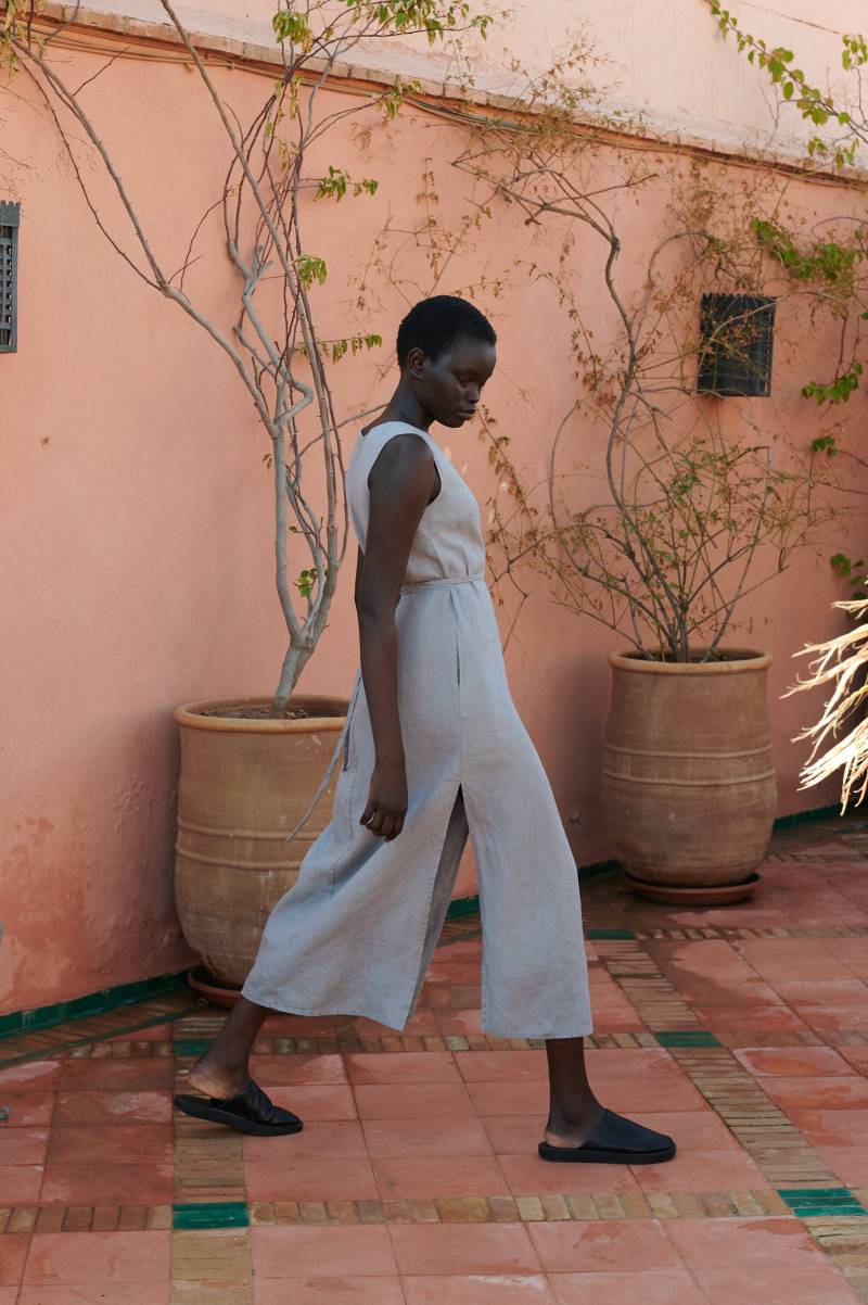 Bereit Zum Schiff - Nuria Wickelkleid Leinenkleid Langes Midi-Wickelkleid Tiefe Seitenschlitze von Linenfox