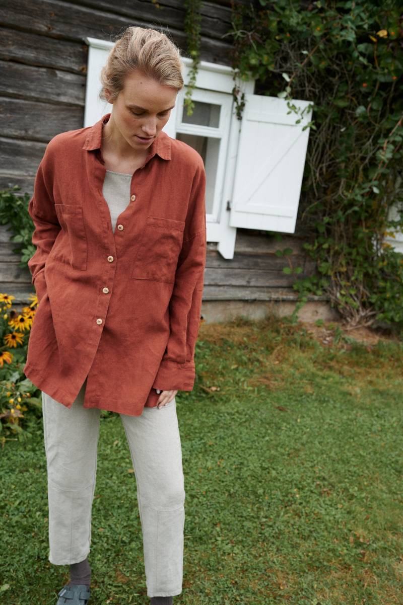 Vika Terrakottahemd - Gewaschenes Leinenhemd Hängeschulterhemd Oversized von Linenfox