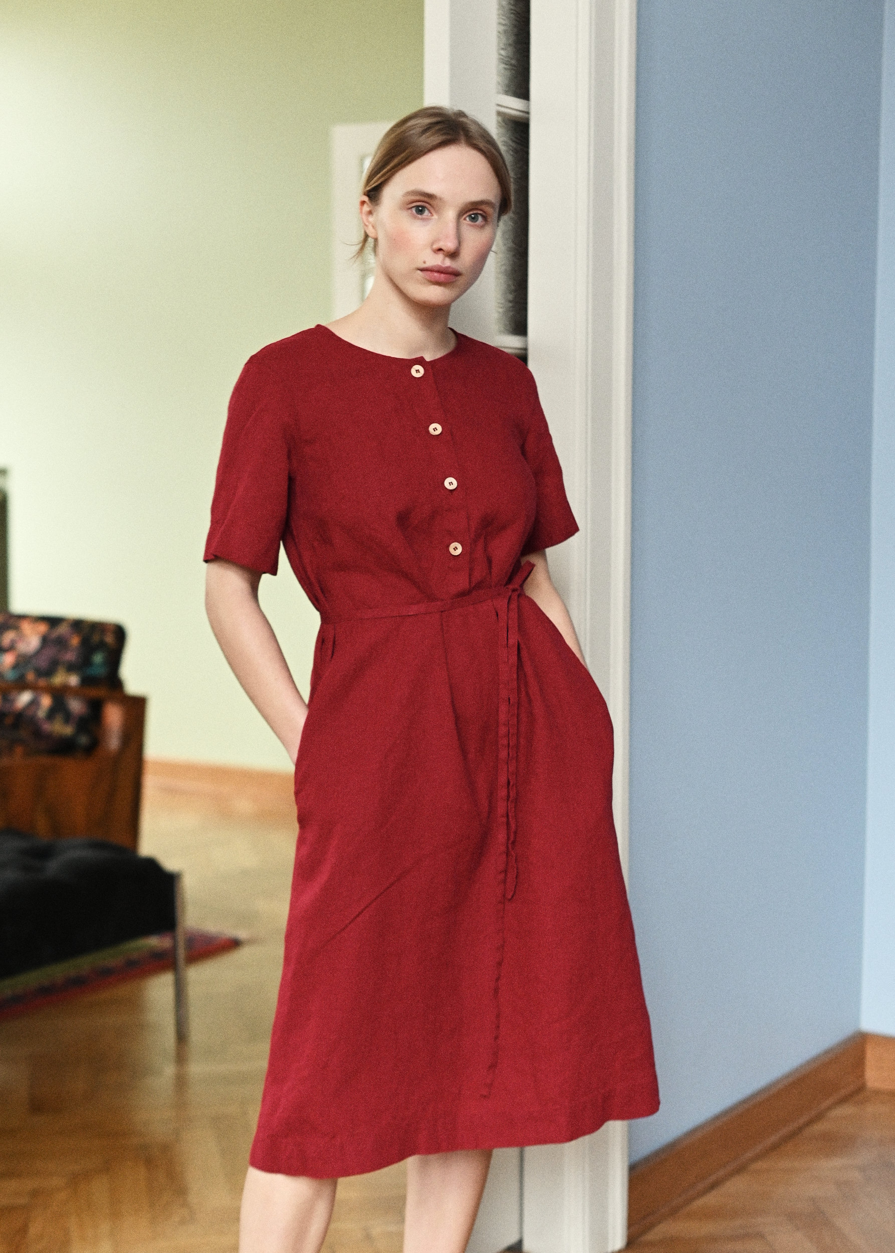 Bloom Weinrot Rotes Kleid - Schlichtes Leinenkleid Sommerkleid Alltagskleid Freizeitkleid Umstandskleid von Linenfox