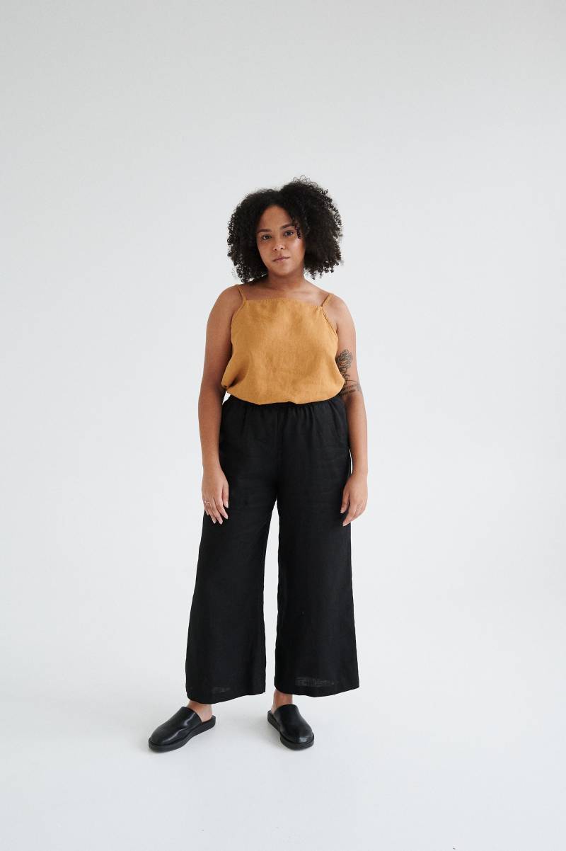 stella Camel Top - Leinen Bluse Basic Spaghetti-Träger von Linenfox
