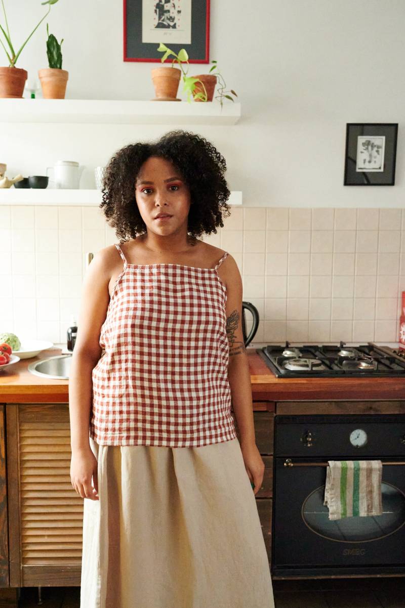 stella Vichykaro Top - Leinen Bluse Basic Spaghetti-Träger von Linenfox