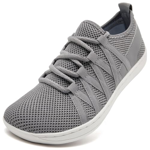 Linenghs Barfußschuhe für Damen, minimalistisch, breite Zehenbox, Walking-Schuhe, Null-Tropf-Sohle, Breite, modisch, Sneaker, Trailrunner, C Hellgrau, 43 EU Weit von Linenghs
