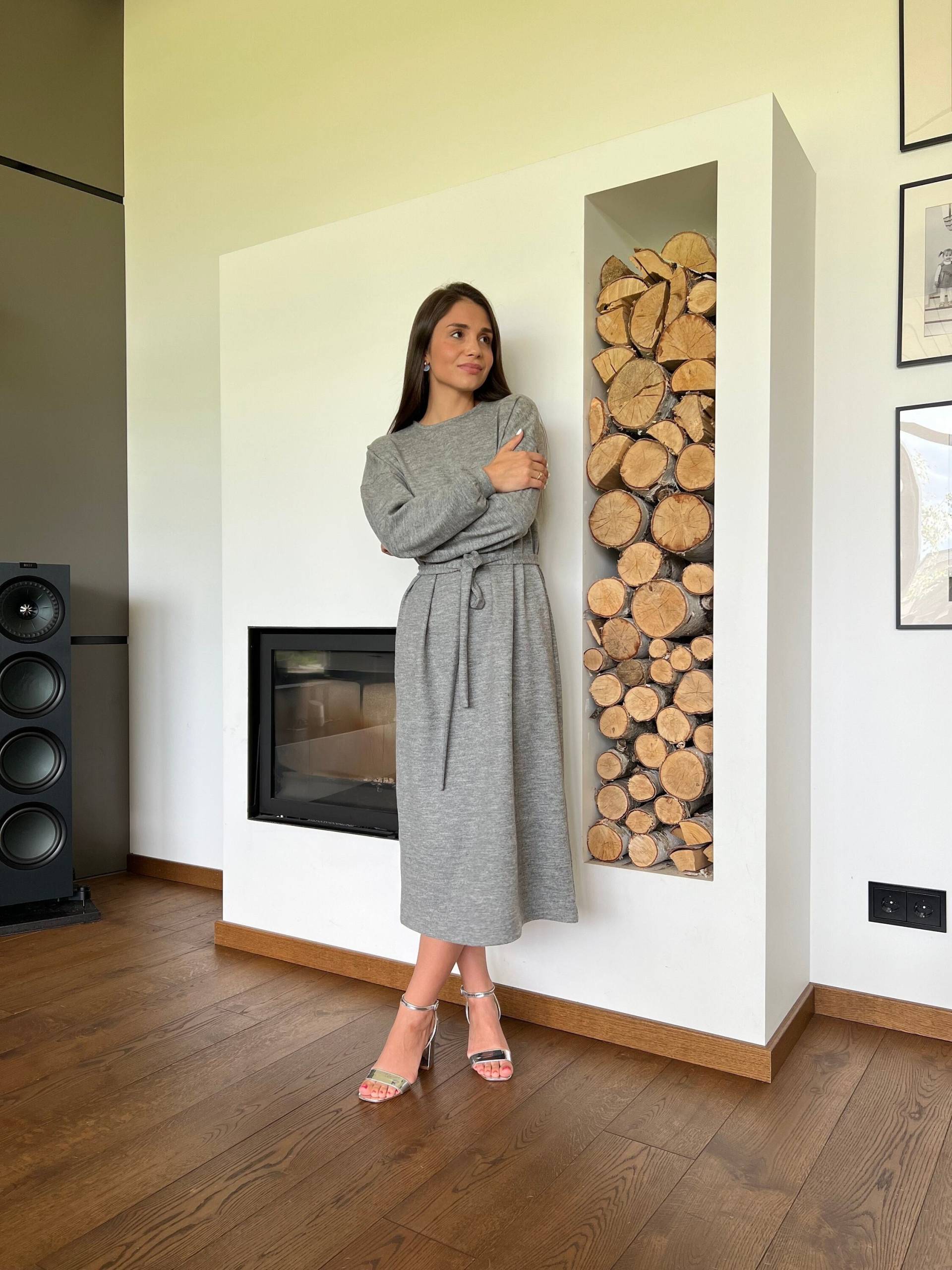 Graues Wollkleid, Warmes Kleid, Übergroßes Herbstkleid, Langes Midikleid, Freizeitkleid, Kristina-Kleid, Wollkleidung von Linenlara