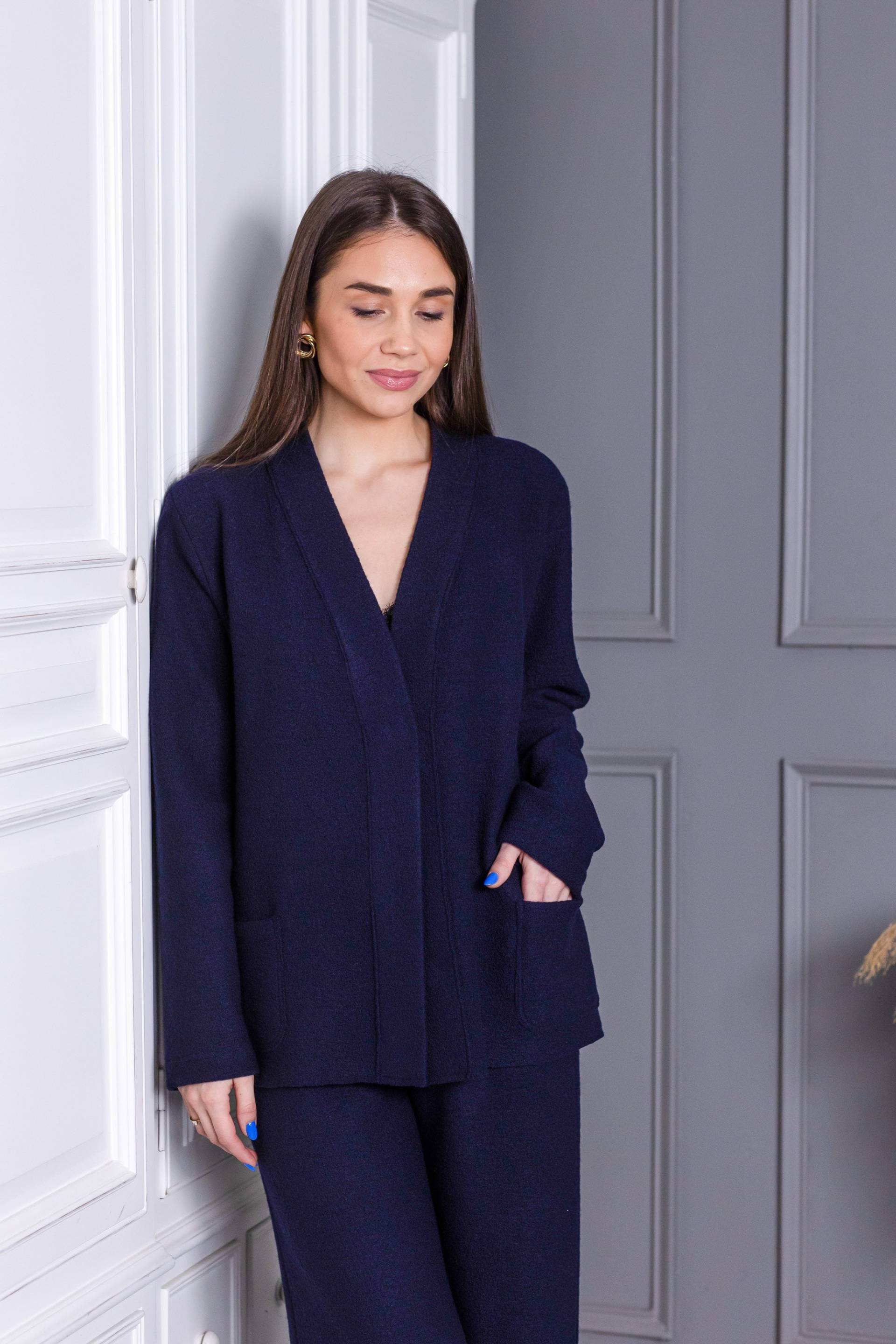 Jacke Aus Gekochter Wolle, Natürlicher Öko-Wolle, Wollblazer, Wolljacke, Pulloverjacke Zoe, Lila Cardigan, Cardigan Frauen, Kimonojacke von Linenlara