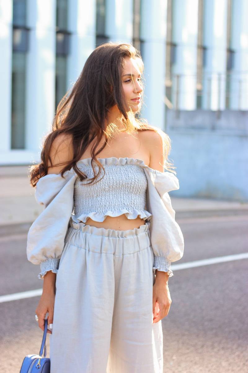 Leinen Crop Top, Schulterfreies Leinentop, Leinenkleidung, Puffärmeltop, Kurzes Röhrentop, Leya Top von Linenlara